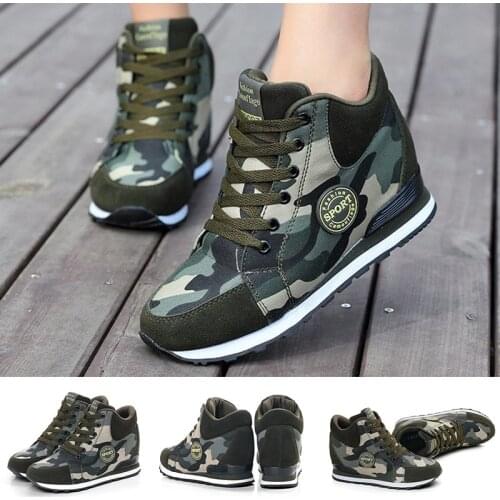 Classic Women Chunky Sneakers Big Size Camouflage High Top Canvas Shoes Ladies Height Increasing Shoes Outdoor Footwear Sneakers