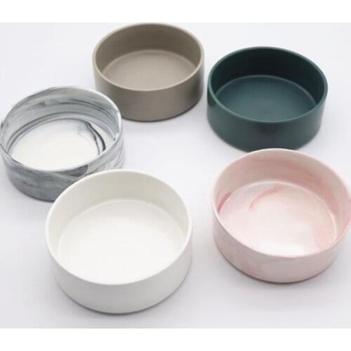 TECHOME New High Grade Ceramic Pet Bowl Solid Color Pet Drinking Bowl Round Dog Bowl Cat Bowl Home Pet Feeders Marble Pet Bowls