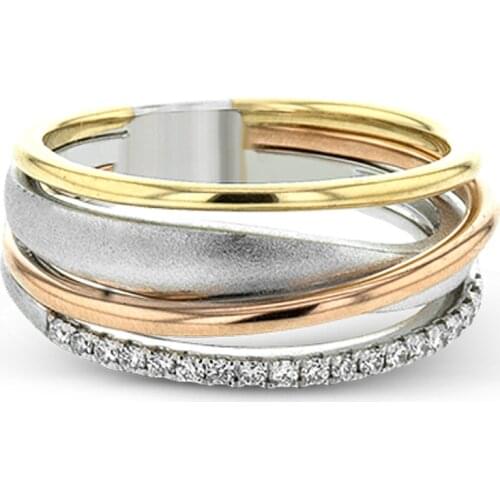 Huitan Fancy Cross Women Ring Micro Paved CZ Stone Three Tone Cross Shine Wedding Bridal Party Rings Fashion Jewelry Engage Ring