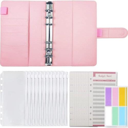 Cash Envelopes for Budgeting with Pink A6 Binder and 12 Clear Envelopes,Budget Binder with Money Envelopes for Cash