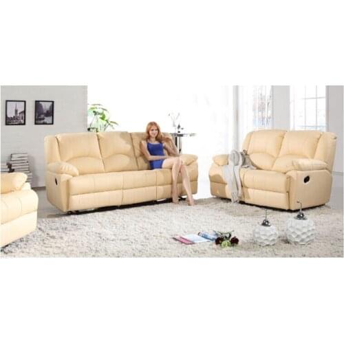 Modern recliner leather sofa set with genuine leather (Manual)