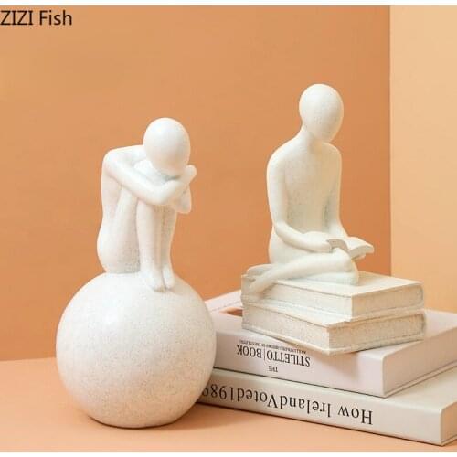 Creative White Character Sculpture Bookcase Ornaments Abstract Resin Portrait Crafts Figurines Model Gifts Childrens Room Decor