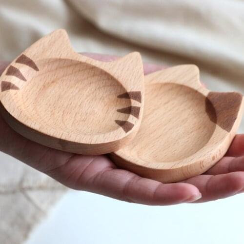 Japan Style Kitchen Dipping Sauce Dishes Wood Plates Cute Cat Pattern Seasoning Dishes Soy Sauce Dipping Bowls For Kids Party