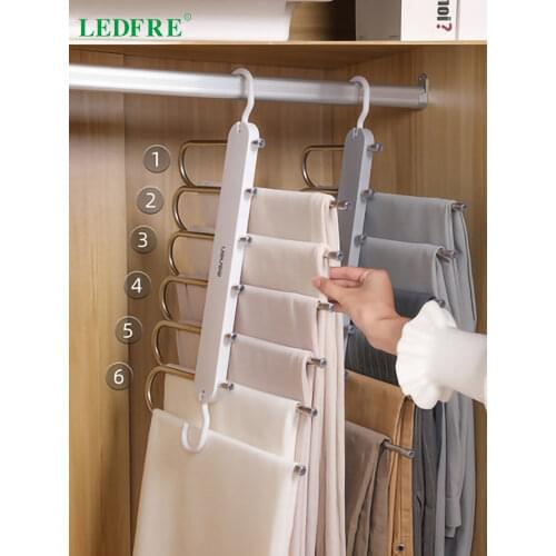 LEDFRE Hanger for Pants Clothes Velvet Hangers Household Folding Multi-layer Stretch rack Wardrobe Storage Artifact LF71059