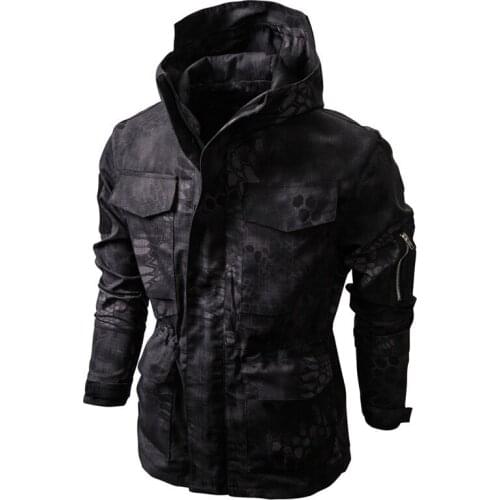 Mens Camouflage Jacket Sports Casual Tactical Training Hooded Outdoor Multi-Pocket Windbreaker Zip Up Hoodies Men Clothing