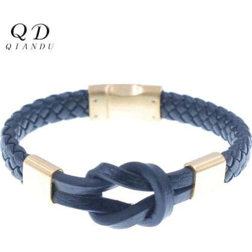 Qian Du mens leather bracelet stainless steel magnetic buckle 2019 hot-selling personalized woven leather bracelet