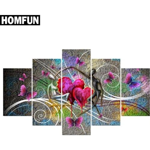 HOMFUN 5pcs Full Square/Round Drill 5D DIY Diamond Painting "colorful heart" Multi-picture Combination Embroidery 5D Decor