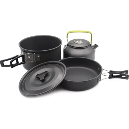 1-3 Person Camping Cookware Kit Outdoor Aluminum Cooking Set Water Kettle Pan Pot Travelling Hiking Picnic BBQ
