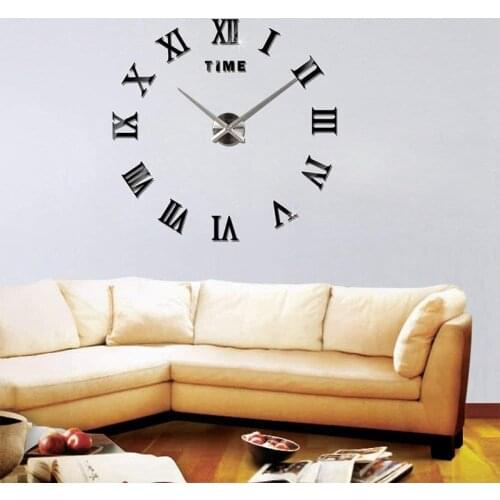 DIY Wall Clock 3D Wall Clock Large Design with Roman Numerals Modern Round Suitable As Living Room Decoration