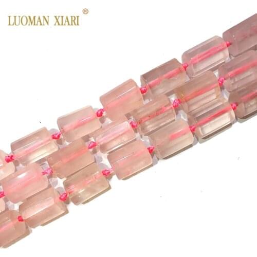 Natural Rose Cylindrical Shaped Facted Quartz Stone Beads For Jewelry Making DIY Bracelet, Necklace Size 11*16 mm Strand 15"