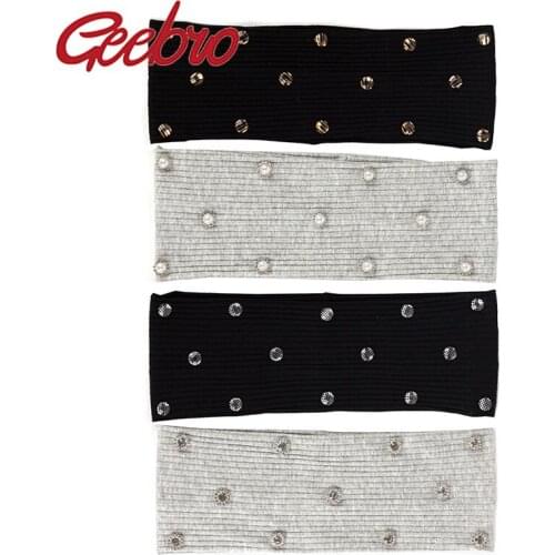 Geebro Women Vintage Rhinestones pearl ribbed Headbands ladies Solid color Soft Stretch Cotton Head Wrap Bands Party turban Gift