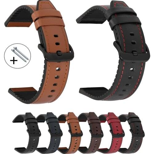 20mm 22mm Sports Silicone Genuine Leather Watch Band For Samsung Galaxy Watch 3 41mm 45mm/Galaxy Active 2 40mm 44mm Strap Belt