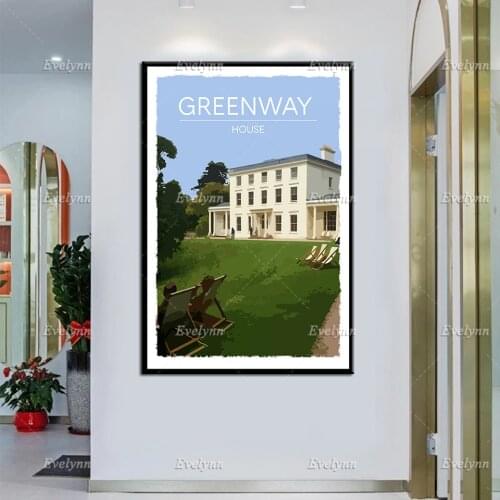 Retro Vintage Style Travel Poster Greenway House Oil Painting Posters and Print on Canvas Wall Art Picture for Living Room Decor