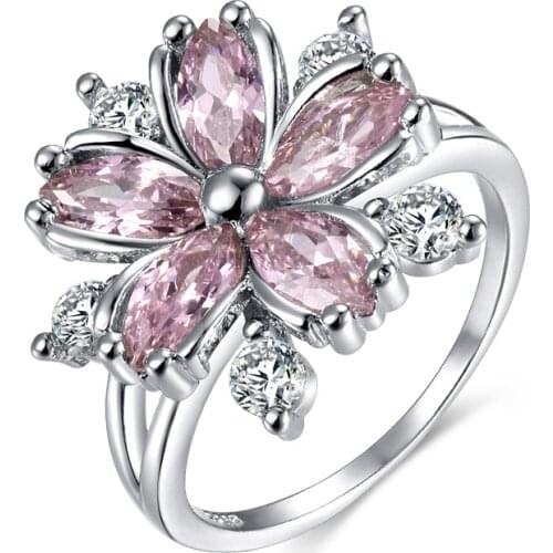 Romantic and Elegant Ladies Ring Cherry Blossom Shape Zircon Ring Wedding Ring Exquisite Flowers 925 Silver Ladies Jewelry