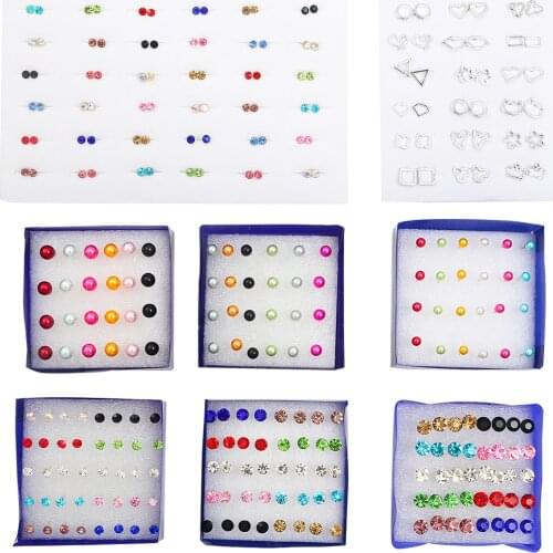 18-20Pair/Set Mix Color Crystal Stud Earrings for Women Accessories Jewelry 2021 Trend Zircon Star Round Earrings Girls Fashion