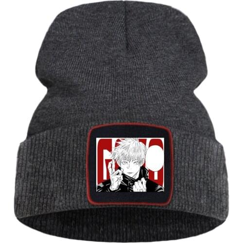Anime Gojo Jujutsu Kaisen 2020 Printed Beanie Caps Fashion Winter Unisex Hats Hip Hop Warm Knitted Cap Comfortable Cotton Hat