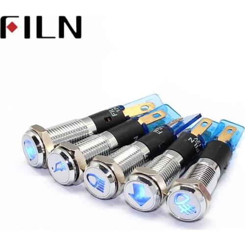 Waterproof Lamp FILN 12V LED Car Boat LED Warning Dashboard Signal Lights Instrument Pilot light 220V 8mm