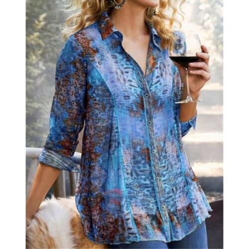 2021 New Retro Chic Print tops Fashion Casual Women Long Sleeve Shirts Spring Autumn Streetwear Loose Tops Fashion Blusas