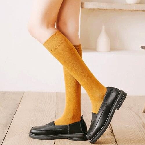 Dreamlikelin Autumn Winter Womens Long Socks Solid Color Japanese High School Cotton Knee Socks
