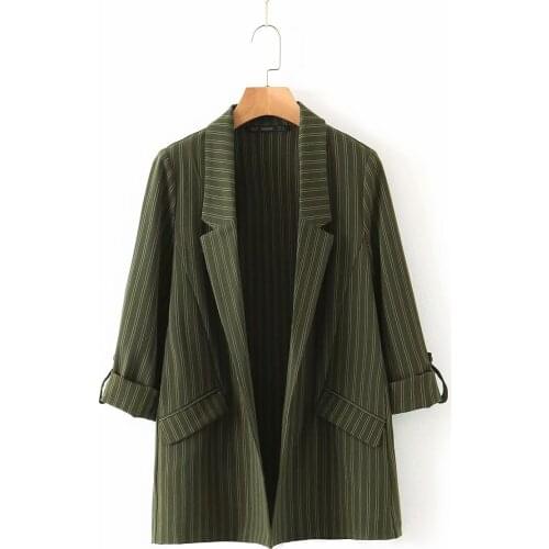 Womens suit jacket spring and autumn new fashion vertical stripes printed suit collar sleeve sleeve suit jacket female top