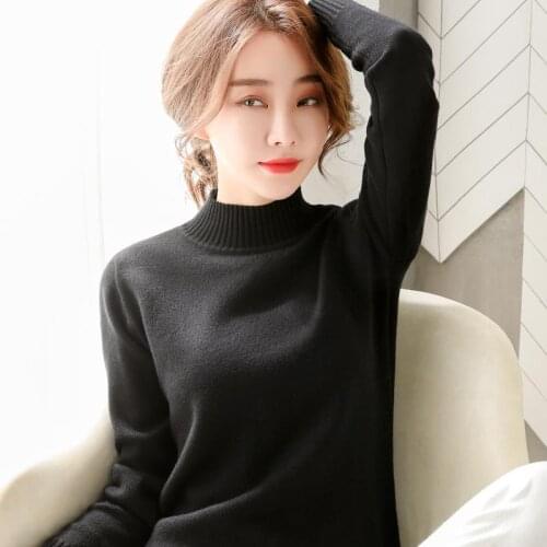 Women 2021 Autumn Winter Fashion Loose Sweater Tops Female Solid Color Pullover Jumpers Ladies Half High Collar Knit Tops P368