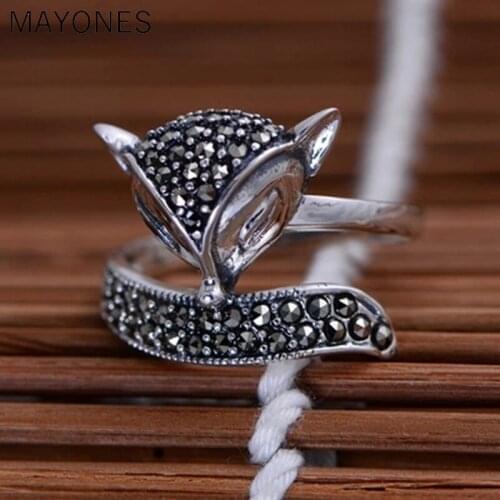 MAYONES 925 Silver Fox Ring Animal Original Pure S925 Sterling Thai Silver Rings for Women Jewelry FREE SHIPPING