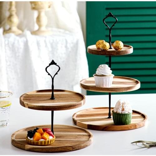 1Pc Nordic 2/3 Layers Wooden Cake Stand Round Cupcake Bread Display Plate Snack Fruit Storage Tray Home Kitchen Sundries Holder