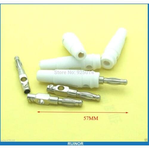10 pcs white 4MM Nickel Plated Banana Plug connectors for Binding Post Speaker
