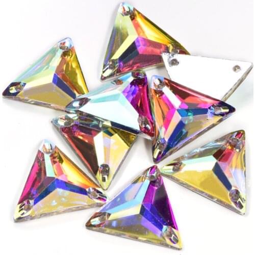 16mm 22mm Clear Crystal AB Triangle Shape Resin Sew on Rhinestones Flatback Sewing Stones For Clothes Y3618