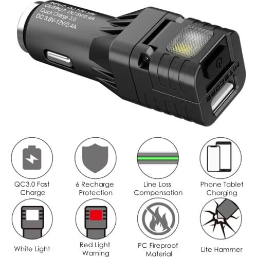 2020 SUCHME Lighting Multifunctional All-in-one Vehicle gadget QC 3.0 Vehicle charger Glass Breaker Emergency Warning Light