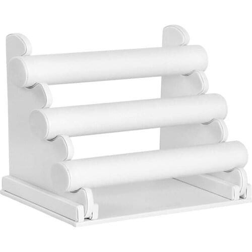 3-Layer PU 3 Rod Type Bracelet Holder, Used for Necklace, Storage Box, Bracelet Watch Beaded Jewelry Display Stand White