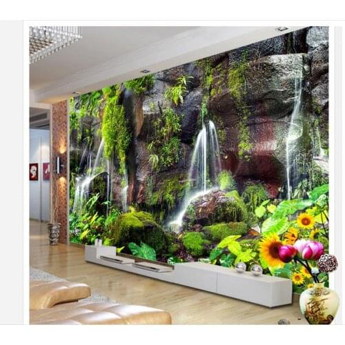 3d wall murals Mountain green water Falls TV background wall decoration painting white wallpaper Home Decoration