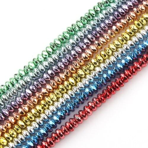 4x2mm Natural Hematite Stone Bead Gold Blue Rondelle Spacer Beads for Jewelry Making DIY Bracelet Necklace Accessories 15