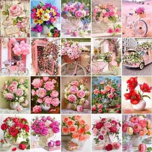 Huacan 5D Diamond Painting Cross Stitch Flowers Diamond Embroidery Kit Art Mosaic Handicraft Home Decoration