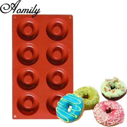Aomily DIY 8 Holes Doughnut Mould Muffin Dessert Cup Ice Cream Silicone Mold Cake Design Bakeware Family Baking Tools Cake Mould