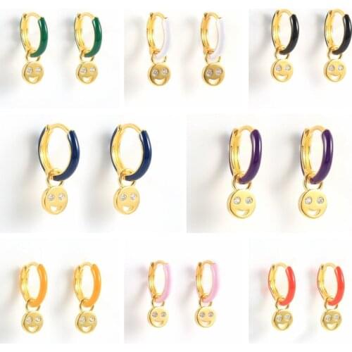 CANNER Drip Oil Hoop Earrings 925 Silver Cute Smiling Face With Pink Black Colorful Huggie Earrings For Women 2021 Trend Brincos