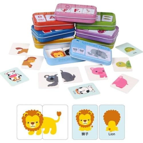 Baby Cognitive Puzzle Cards Educational Toys Matching Game Cartoon Vehicle Animal Fruit English Learning Flash Card for Children