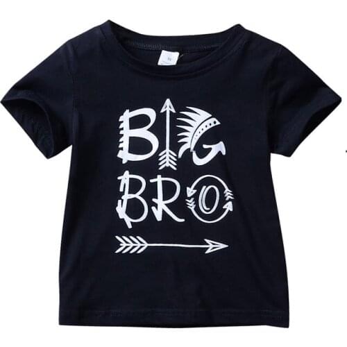 Infant Baby Little Bro Romper Big Bro Black Short Sleeve Cotton T-Shirt Fashion