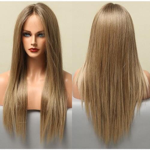Long Silky Straight Lace Front Wigs for Black White Women Ombre Brown Blonde Synthetic Wigs Cosplay Daily Party Heat Resistant