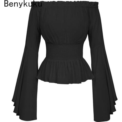 Women Girls Gothic Renaissance Victorian Chemise Shirt Medieval Retro Peasant Wench Off Shoulder Blouse Resist Top Costume 2021
