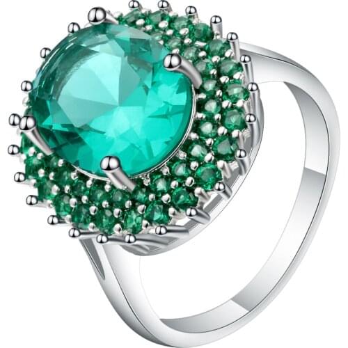Elegant Flower Rings Micro Pave Green Zircon Femme Silver Romantic Round CZ Finger Rings For Women Wedding Jewelry Dropshipping