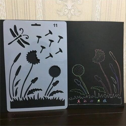 ENO Greeting Plastic Stencil, Dandelion Stencil Dragonfly Stencil Planner Journal Stencil,Soft Plastic Sheet