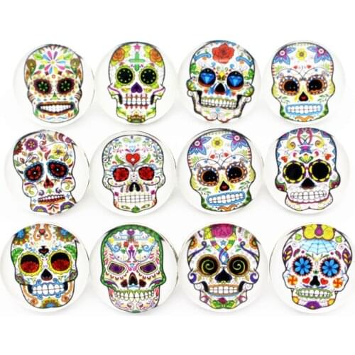 Hot selling 12pcs/lot animal glass snap jewelry 18mm snap buttons skull leather clasp snap button bracelet
