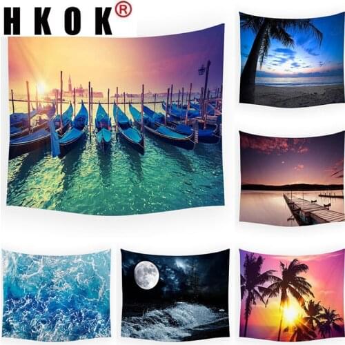 HKOK Seaside Beach Landscape Tapestry Hanging Covering Rugs Background Cloth Beach Mat Blanket Art Bedroom Living Home Decor