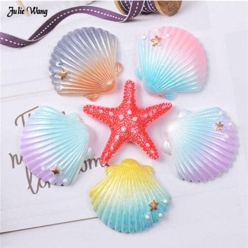 Julie Wang 10pcs Random Painted Shell Starfish Charms Resin Cabochon Phone Case Decor Stationery Box Accessory DIY Ornaments