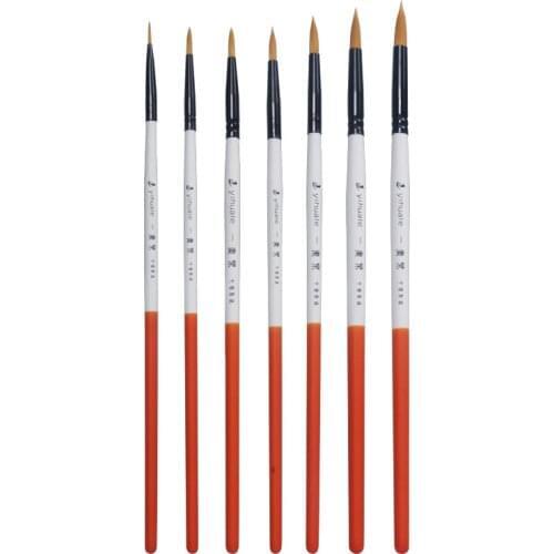 7 pcs set Bicolor short birch rod round head nylon hair acrylic paint brush watercolor art Supplies pigment oil painting brush
