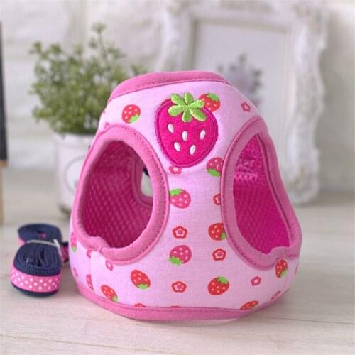 Cute Cartoon Print Dog Harness Leash Set Breathable Vest for Dogs Strawberry Soft Adjustable Designer Walking Pink Blue Yellow