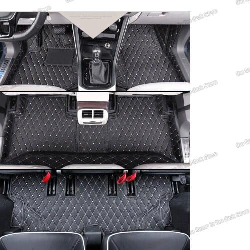 Leather car floor mat for volkswagen touran 2016 2017 2018 2019 2020 2021 2022 interior vw accessories 5t 7 seats 3 rows
