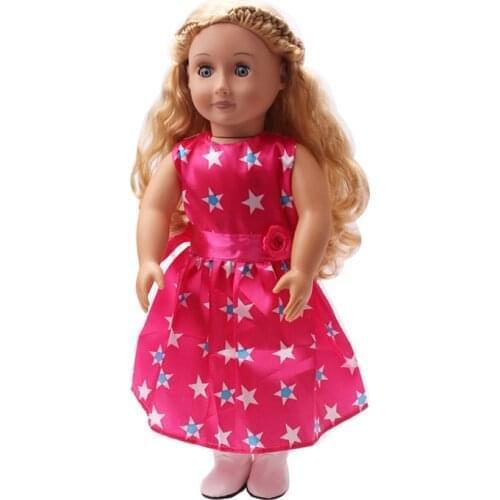 Doll clothes Rose red star dress toy accessories fit 18 inch Girl dolls and 43 cm baby doll c101