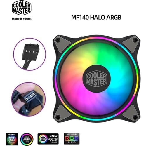 Cooler Master MF140 HALO 14cm RGB 5V3PIN ARGB Computer Case Quiet PWM Fan PC CPU Cooler Water Cooling 140mm Replaces Fans